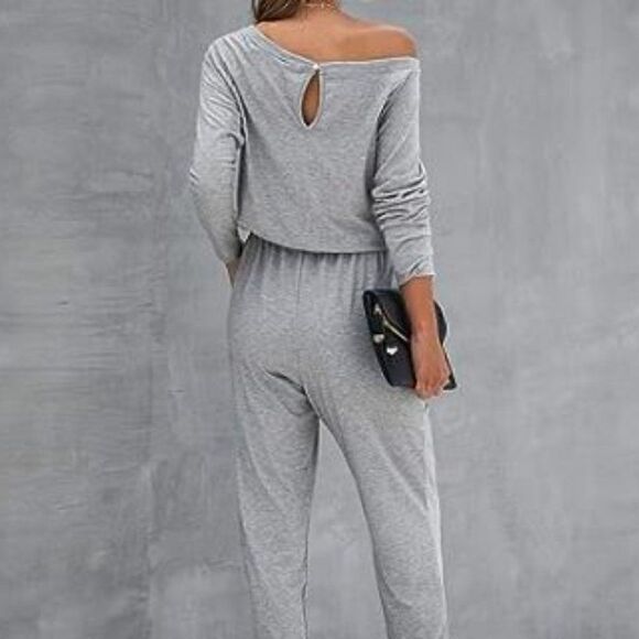 Women's Off Shoulder Jumpsuit Gray Size Small - Picture 10 of 10